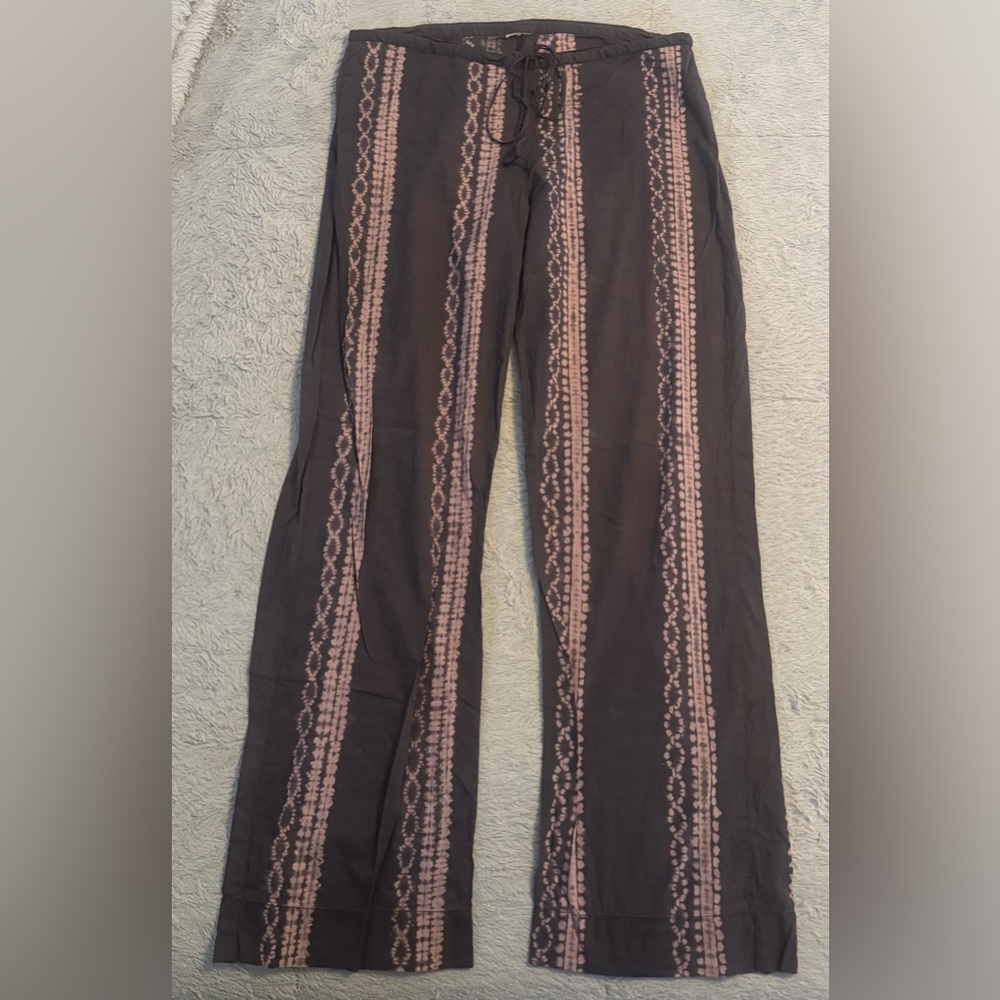 Rose & Brown Tie Dye Bohemian Style Wide Leg Cotton Lightweight Casual Pants EUC